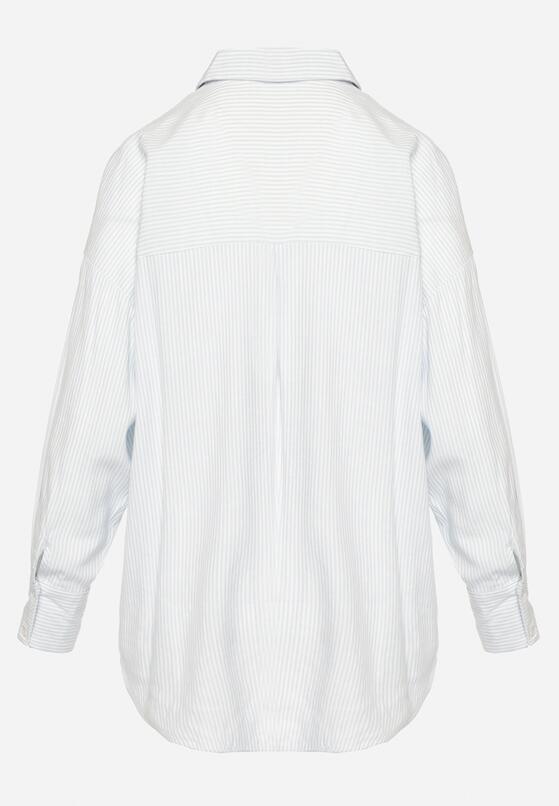 Jasnoniebieska Koszula z Bawełny i Lnu w Cienkie Paski Iralmith 7