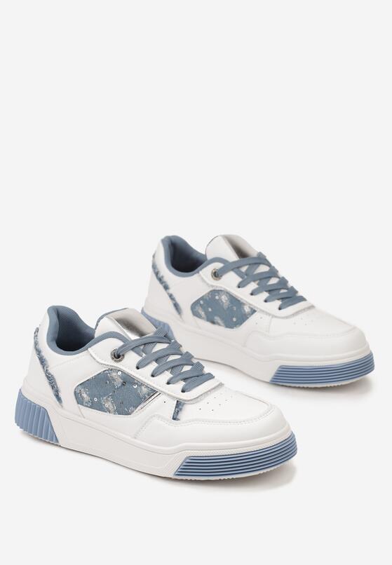 Biało-Niebieskie Sneakersy na Grubej Podeszwie z Denimowymi Wstawkami Frostelle 4