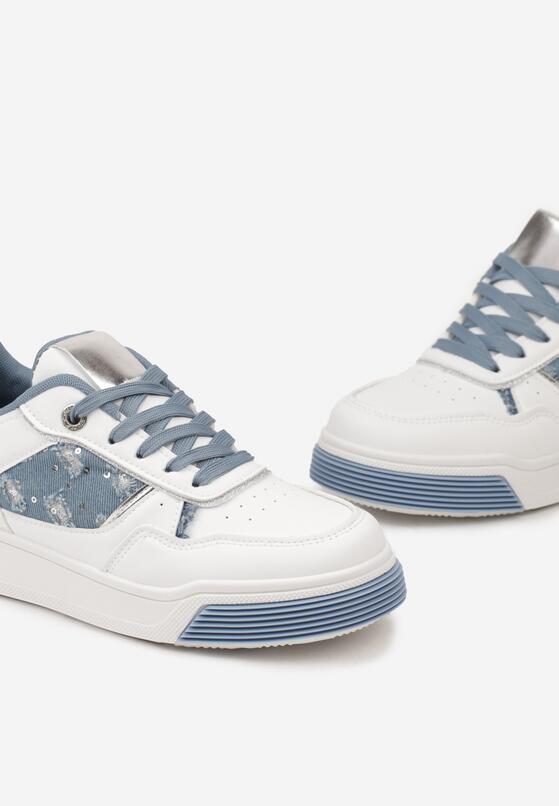 Biało-Niebieskie Sneakersy na Grubej Podeszwie z Denimowymi Wstawkami Frostelle 5