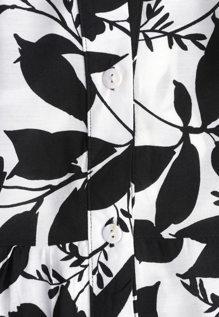 Czarno-Biała Długa Sukienka z Abstrakcyjnym Wzorem i Rękawami 3/4 Thalorias 8