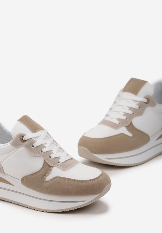 Ciemnobeżowe Sneakersy na Platformie z Kontrastową Lamówką Slaias 5
