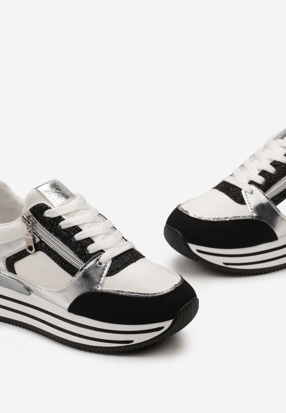 Czarne Sneakersy na Grubej Podeszwie z Brokatem i Metalicznymi Wstawkami Aeliss 5