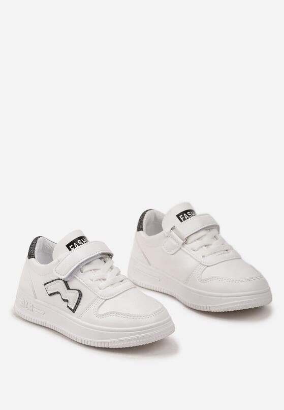 Białe Buty Sportowe Sneakersy z Ozdobnymi Naszywkami i Paskiem na Rzep Weniva 2