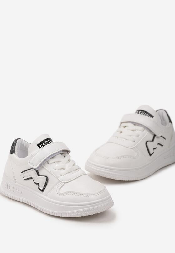 Białe Buty Sportowe Sneakersy z Ozdobnymi Naszywkami i Paskiem na Rzep Weniva 3