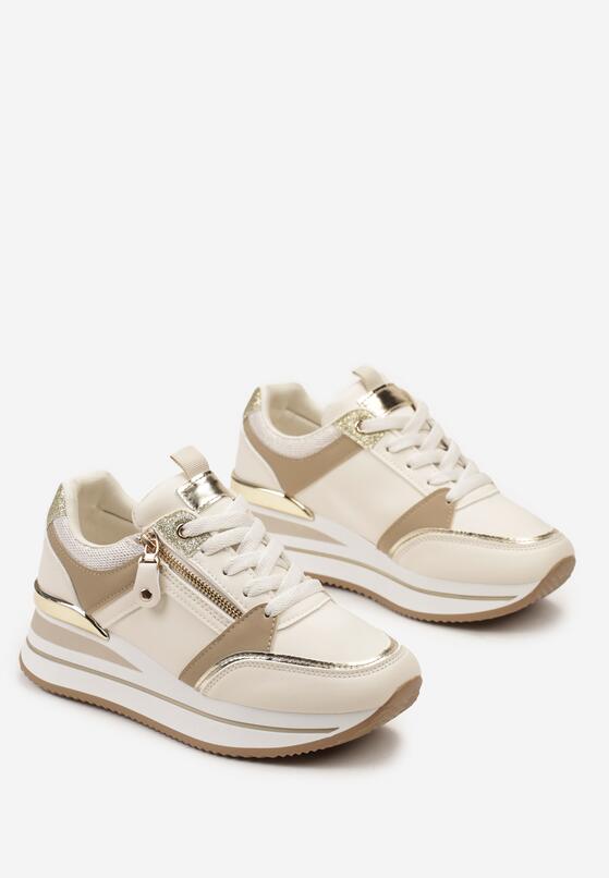 Beżowe Sneakersy na Platformie z Brokatowymi Akcentami Stelavia 4