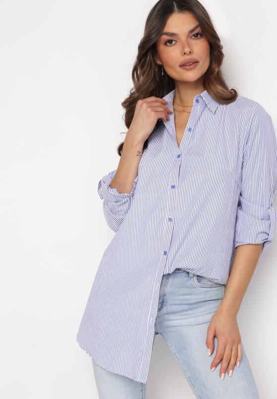 Niebieska Koszula Klasyczna w Paski z Guzikami Anticca 1