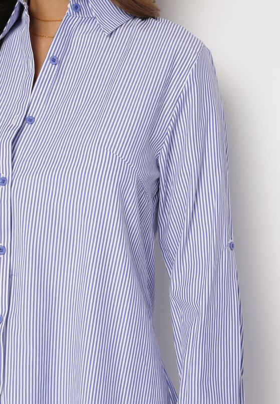 Niebieska Koszula Klasyczna w Paski z Guzikami Anticca 5