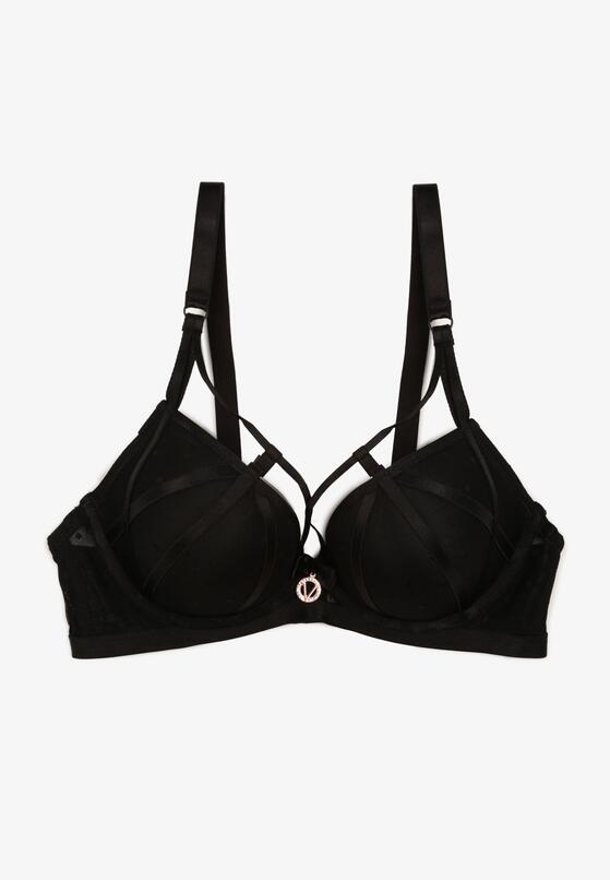 Czarny Biustonosz Full Cup z Ozdobnymi Paseczkami Iorelle 5