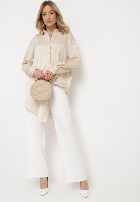 Beżowa Koszula na Guziki o Przedłużonym Kroju Alephio 2