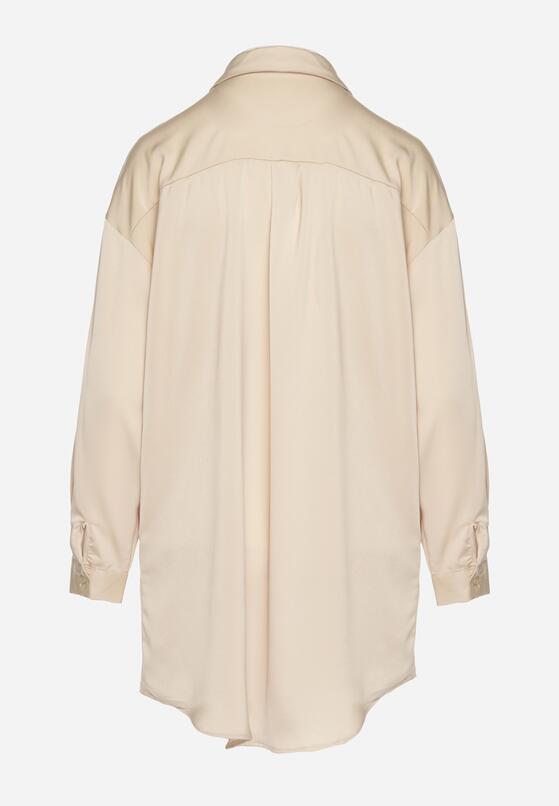 Beżowa Koszula na Guziki o Przedłużonym Kroju Alephio 7