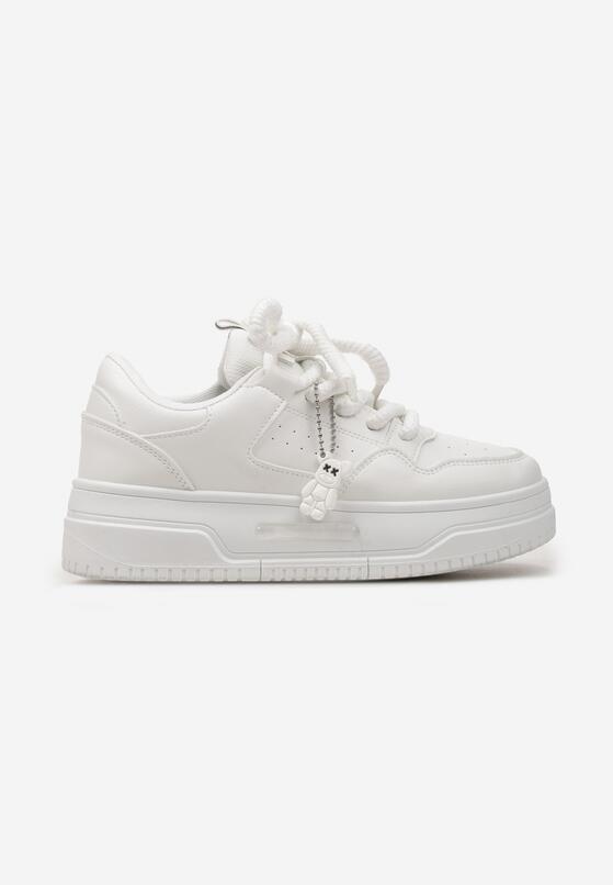 Białe Sneakersy na Grubej Podeszwie z Perforacją z Gumową Odczepianą Ozdobą Faer 4