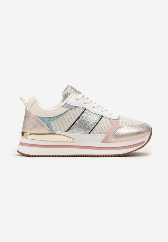 Srebrno-Różowe Sneakersy Brokatowe na Piankowej Podeszwie Tindriel 3