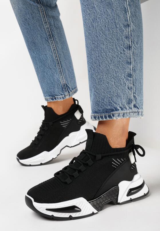 Czarne Sneakersy ze Skarpetkową Cholewką i Grubą Podeszwą Lekkra 1