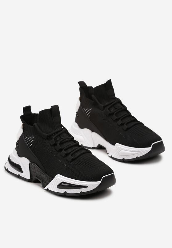 Czarne Sneakersy ze Skarpetkową Cholewką i Grubą Podeszwą Lekkra 4