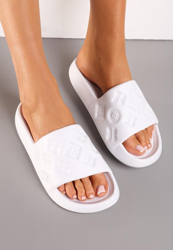 Białe Klapki Basenowe na Grubej Podeszwie z Tłoczeniami Ozdobnymi Iantella 3