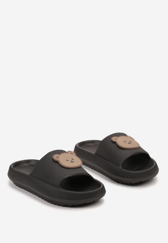 Czarne Piankowe Klapki z Nadrukiem Misia Lastama 1