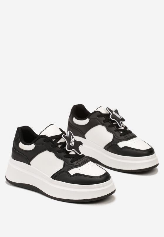 Czarne Sneakersy na Platformie z Odpinaną Gwiazdką na Sznurówkach Olrua 4