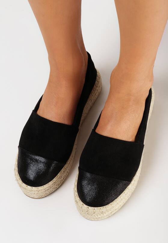 Czarne Wsuwane Espadryle na Plecionej Platformie z Ozdobnym Noskiem Leoppa 2
