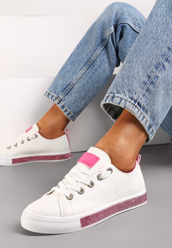 Biało-Fuksjowe Tenisówki Przed Kostkę z Cyrkoniami na Podeszwie Berdalia 2