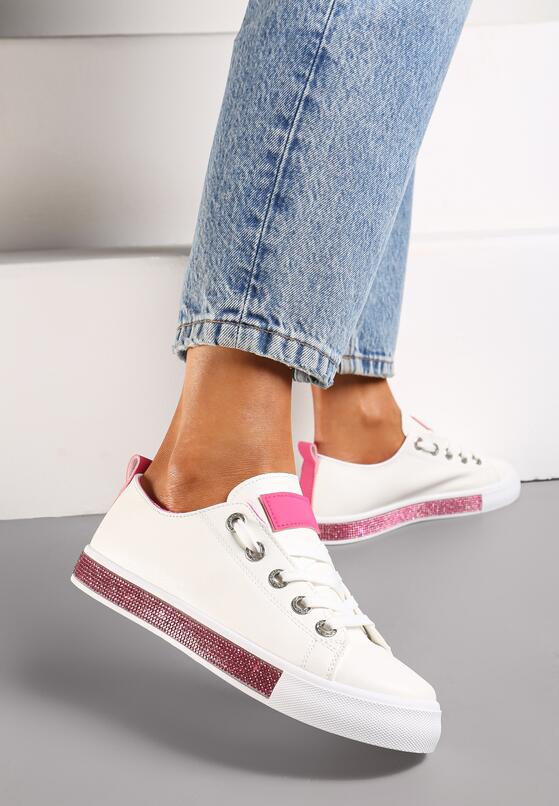 Biało-Fuksjowe Tenisówki Przed Kostkę z Cyrkoniami na Podeszwie Berdalia 3