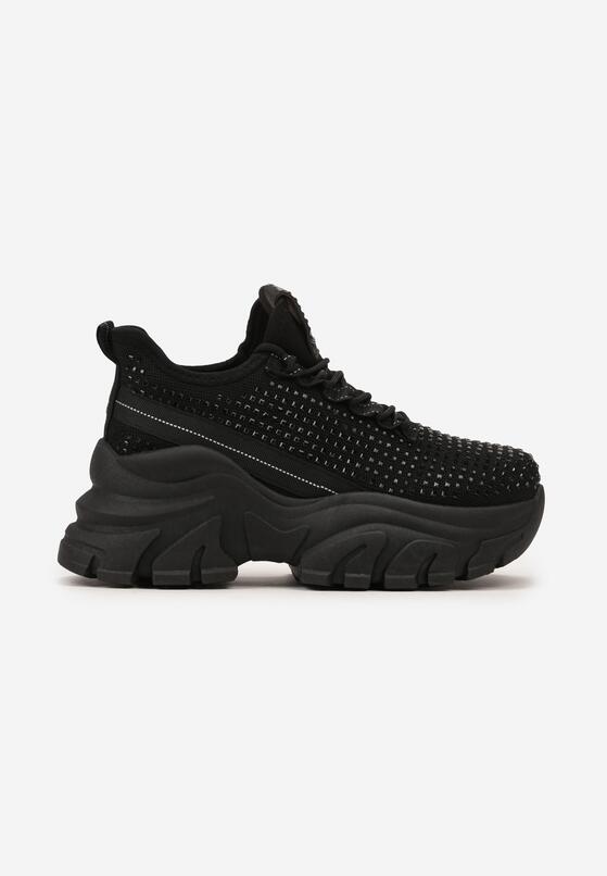 Czarne Sneakersy na Grubej Podeszwie Ozdobione Cyrkoniami Nallua 3