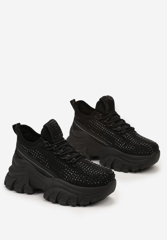 Czarne Sneakersy na Grubej Podeszwie Ozdobione Cyrkoniami Nallua 4