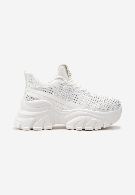 Białe Sneakersy na Grubej Podeszwie Ozdobione Cyrkoniami Nallua 3