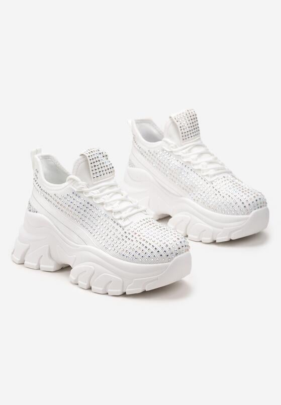Białe Sneakersy na Grubej Podeszwie Ozdobione Cyrkoniami Nallua 4