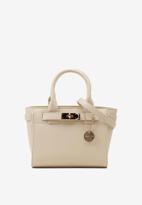 Beżowa Torebka z Ekoskóry z Rączkami z Paskiem i Metaliczną Zawieszką Mexima 3