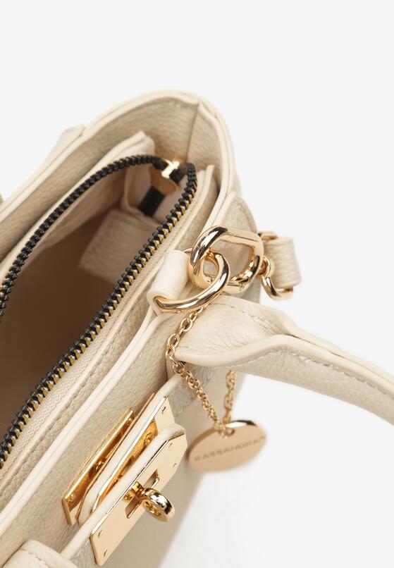 Beżowa Torebka z Ekoskóry z Rączkami z Paskiem i Metaliczną Zawieszką Mexima 5