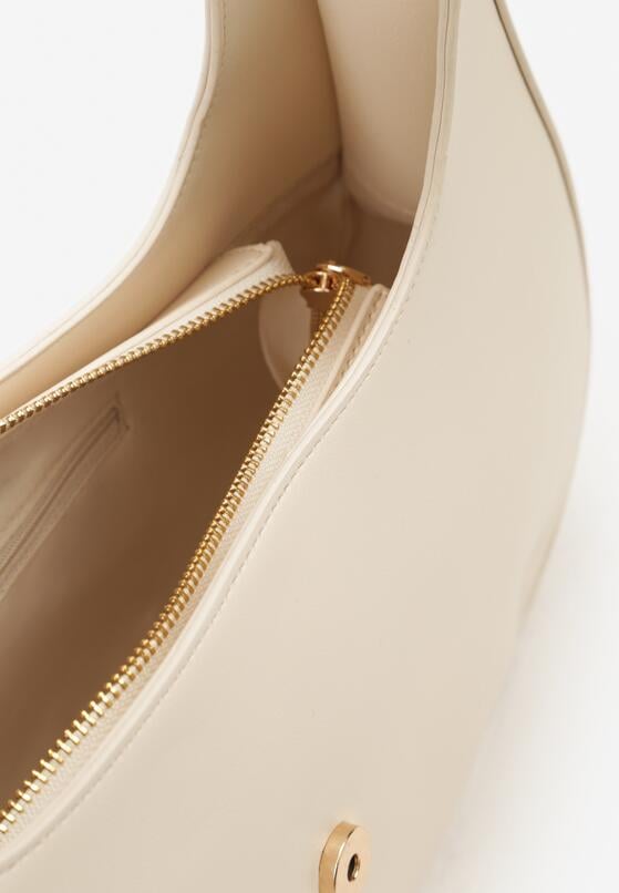 Beżowa Torebka Bagietka z Ekoskóry z Regulowanym Paskiem i Magnesem Okkama 5