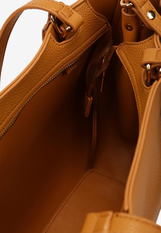 Brązowa Duża Torebka z Ekoskóry z Rączkami i Suwakiem Zellea 5