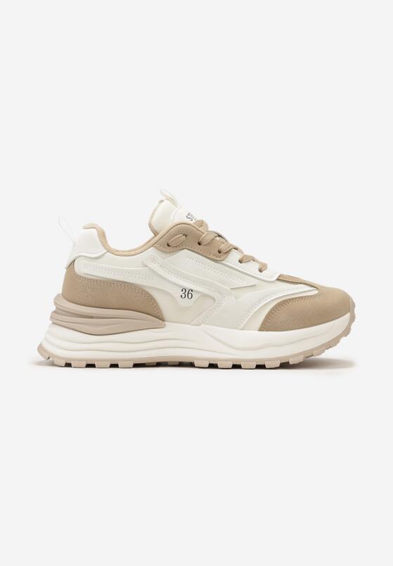 Beżowe Sznurowane Sneakersy z Ozdobnymi Wstawkami i Numerkiem Nelocca 3