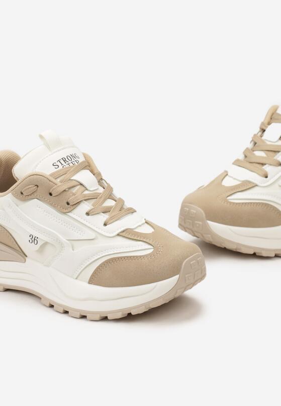Beżowe Sznurowane Sneakersy z Ozdobnymi Wstawkami i Numerkiem Nelocca 5