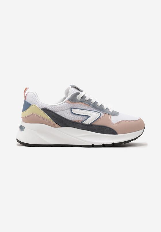 Różowo-Białe Sneakersy przed Kostkę z Przeszyciami i Materiałowymi Wstawkami Akirra 3