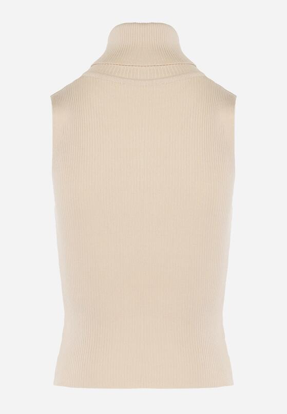 Jasnobeżowa Bluzka z Golfem bez Rękawów z Elastycznego Materiału Heliordia 7