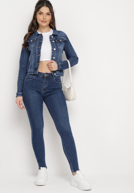 Granatowe Elastyczne Jeansy Skinny z Regularną Talią i Push-Upem Orelvasa 2