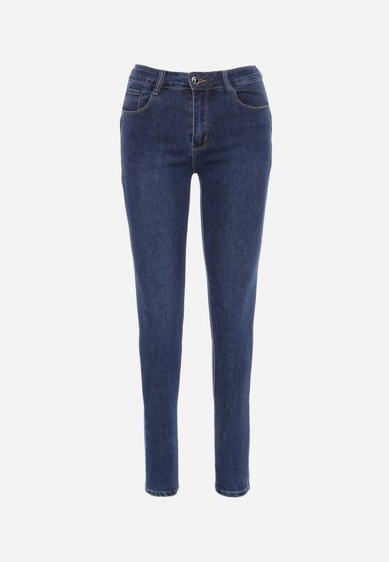 Granatowe Elastyczne Jeansy Skinny z Regularną Talią i Push-Upem Orelvasa 6