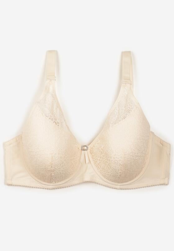 Beżowy Biustonosz Full Cup Koronkowy z Kokardką i Cyrkoniami Lonikoria 5