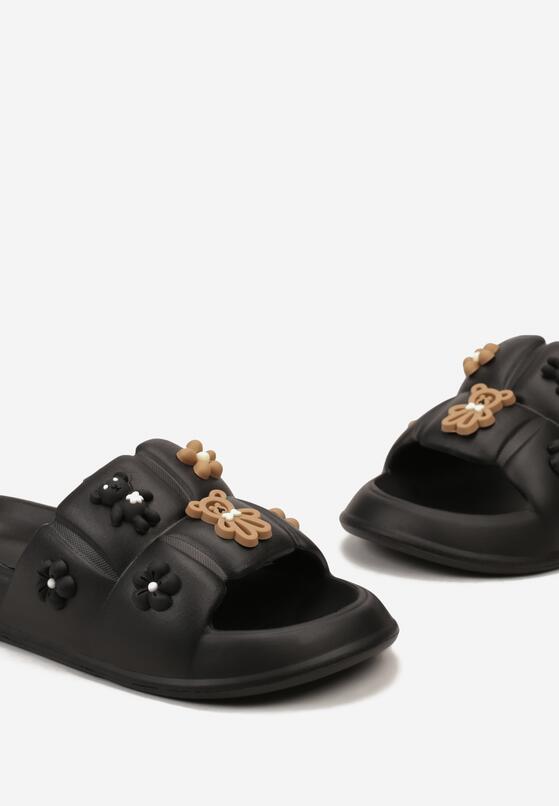 Czarne Klapki z Okrągły Noskiem i Ozdobami 3D na Cholewce Diversea 5