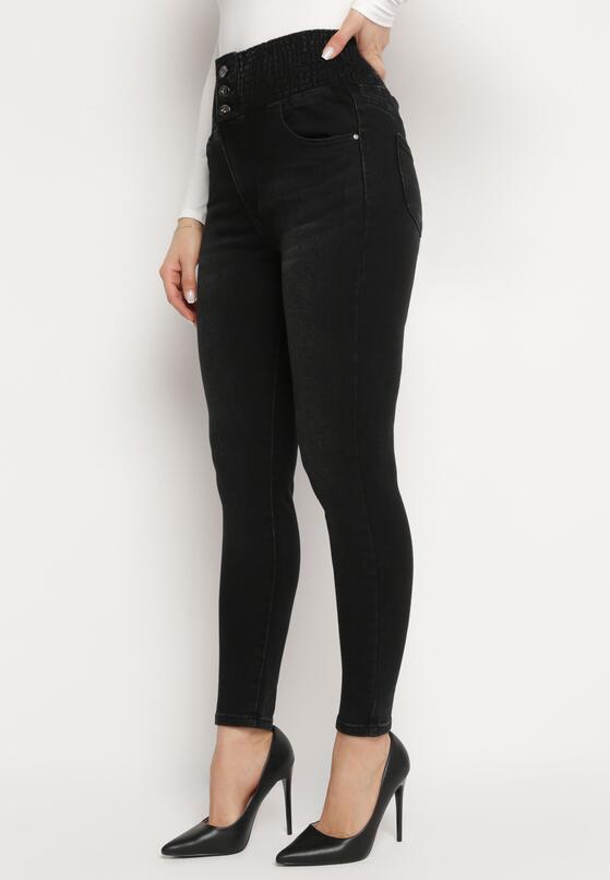 Czarne Jeansy Skinny z Elastyczną Wysoką Talią z Marszczeniem Erindela 1
