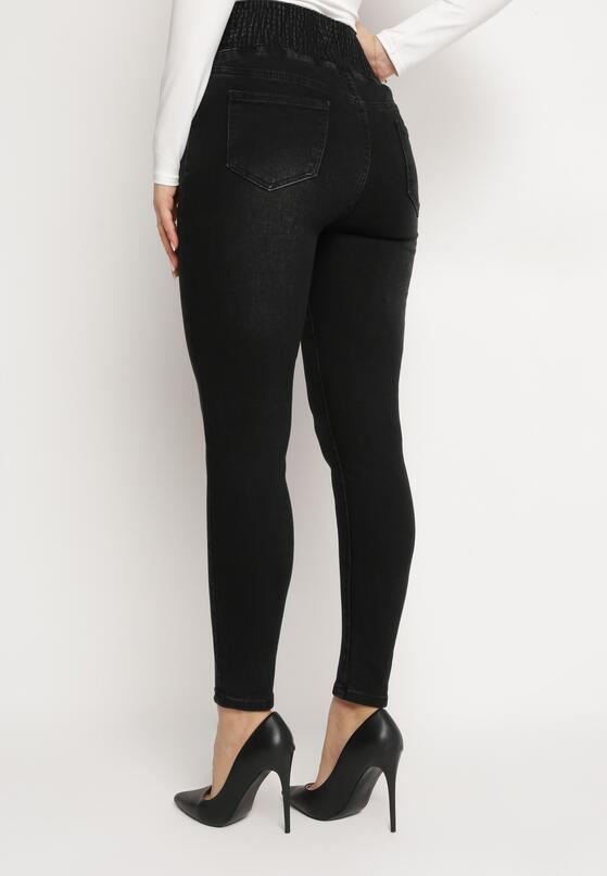 Czarne Jeansy Skinny z Elastyczną Wysoką Talią z Marszczeniem Erindela 3