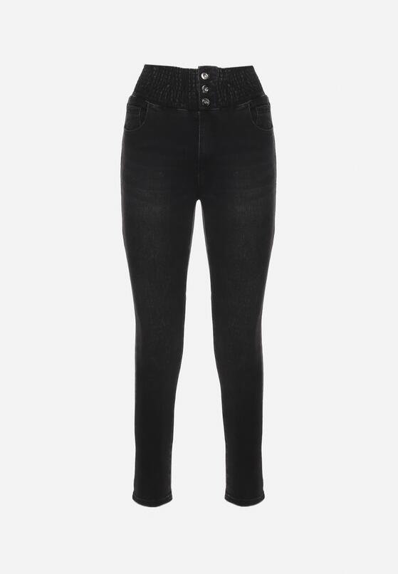 Czarne Jeansy Skinny z Elastyczną Wysoką Talią z Marszczeniem Erindela 6