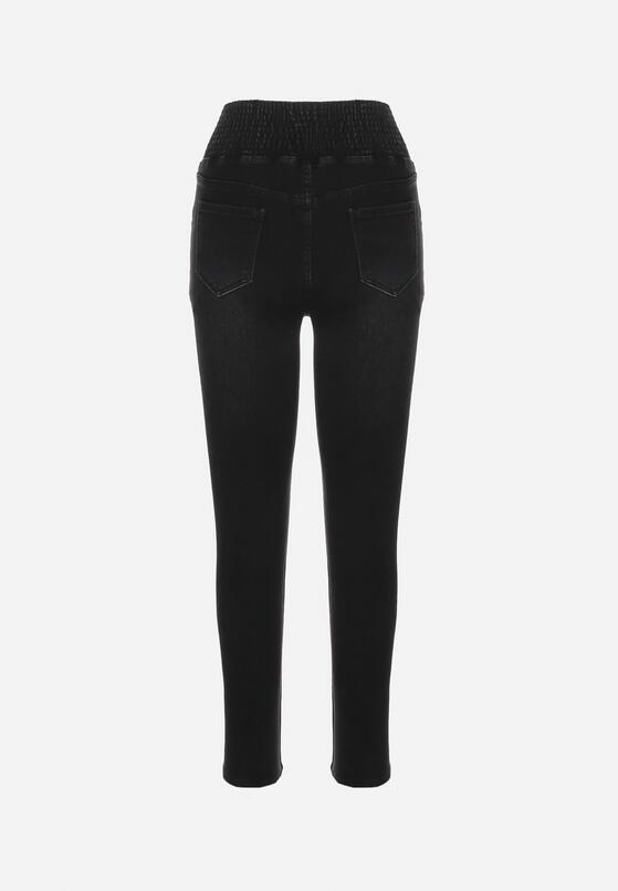 Czarne Jeansy Skinny z Elastyczną Wysoką Talią z Marszczeniem Erindela 7