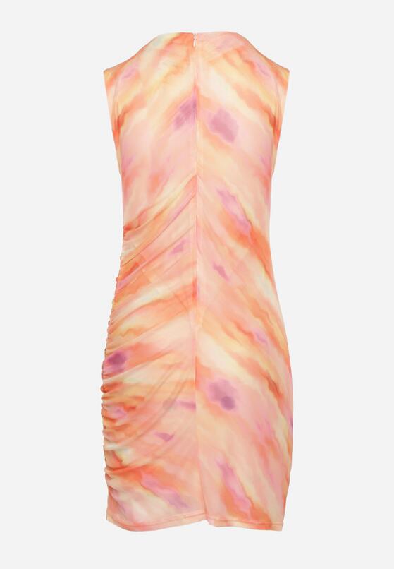 Pomarańczowa Dopasowana Sukienka Mini Ozdobiona Wzorem Tie-Dye i Marszczeniami Xeris 7