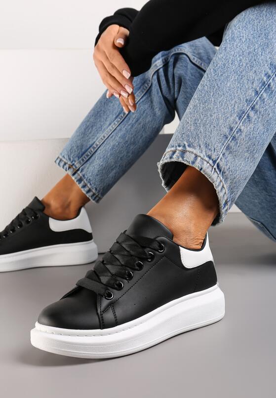Czarno-Białe Sneakersy na Grubej Podeszwie z Okrągłym Noskiem Naubrey 2