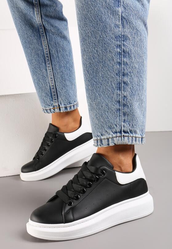 Czarno-Białe Sneakersy na Grubej Podeszwie z Okrągłym Noskiem Naubrey 3