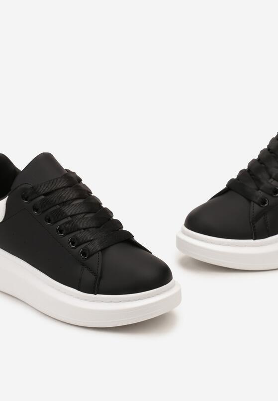 Czarno-Białe Sneakersy na Grubej Podeszwie z Okrągłym Noskiem Naubrey 6