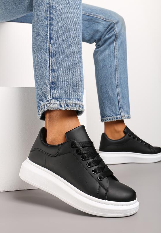 Czarne Sneakersy na Grubej Podeszwie z Okrągłym Noskiem Naubrey 1