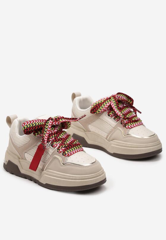 Beżowe Sneakersy z Szerokim Ozdobnym Sznurowaniem Efenizja 5